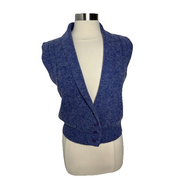 Vintage TanJay Knit Sweater Vest Sz S Purple V-Neck Collard Cottagecore Grandma - Picture 1 of 8